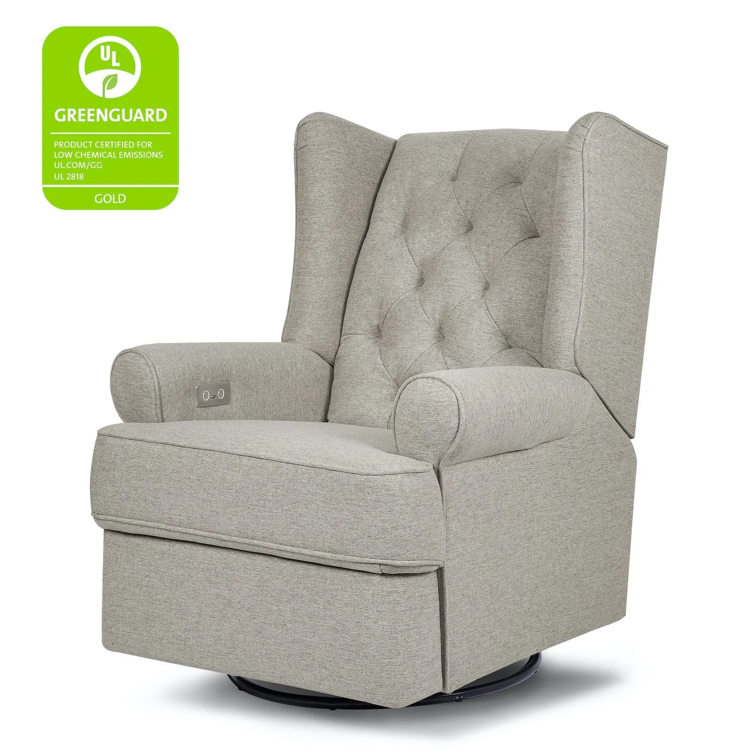 Harbour Electronic Recliner   Swivel Glider in Eco-Performance Fabric with USB Port - Grey