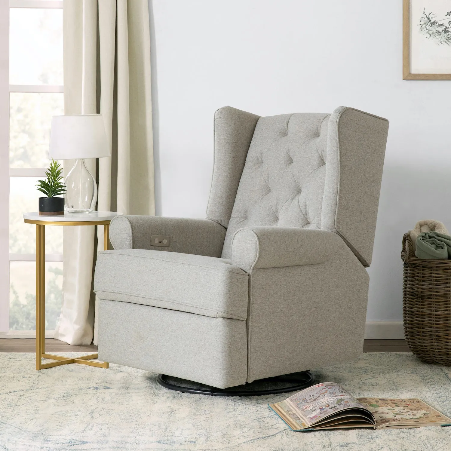 Harbour Electronic Recliner   Swivel Glider in Eco-Performance Fabric with USB Port - Grey