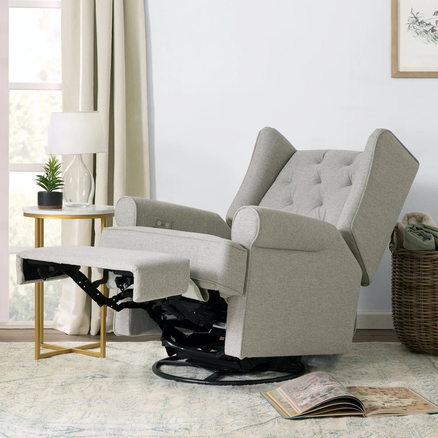 Harbour Electronic Recliner   Swivel Glider in Eco-Performance Fabric with USB Port - Grey