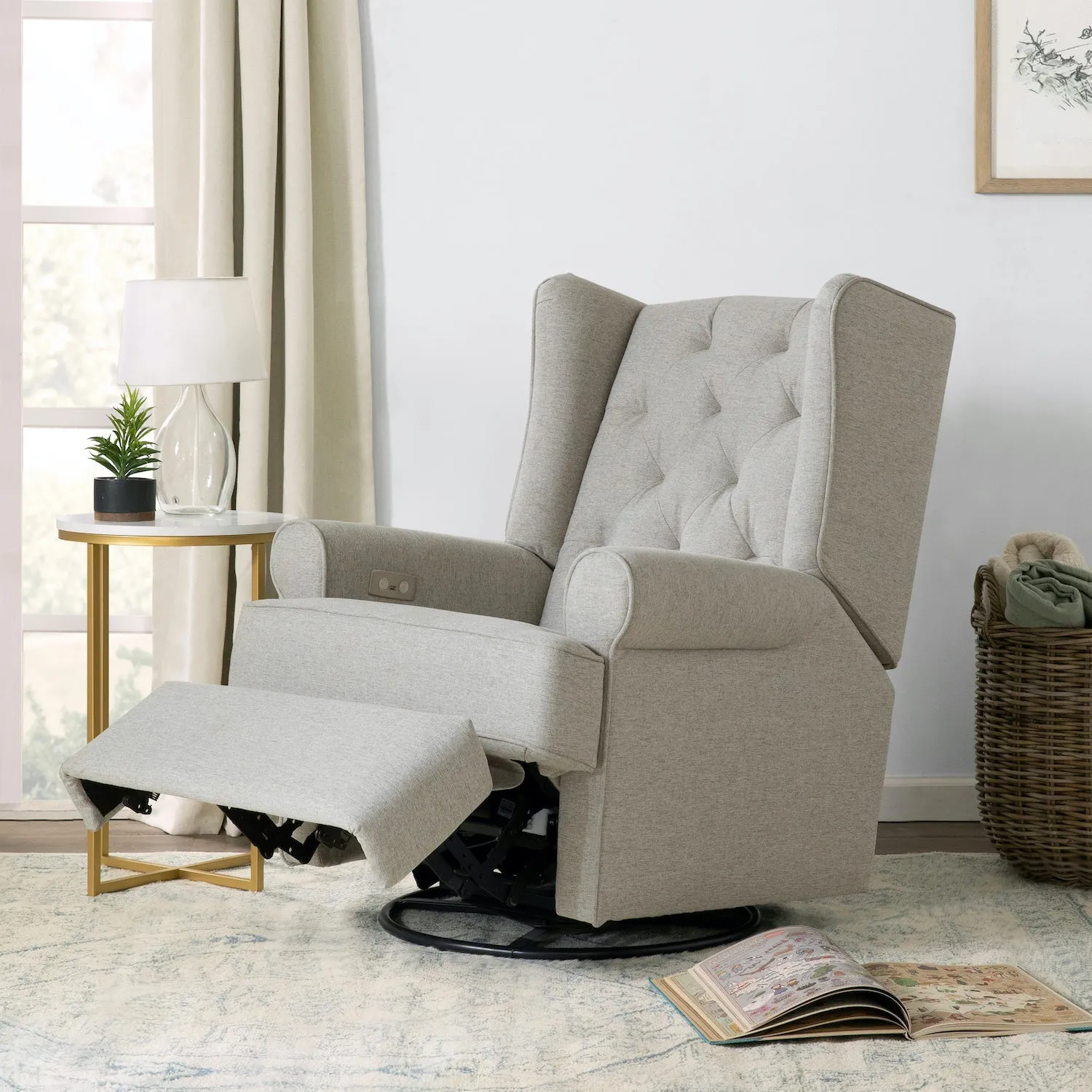 Harbour Electronic Recliner   Swivel Glider in Eco-Performance Fabric with USB Port - Grey