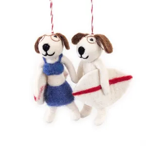 Johnny and Tyler Surf Dog Eco Ornaments - Set of 2