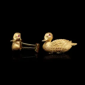 Kurt Wayne 18K Yellow Gold Estate Ruby Duck Cufflinks