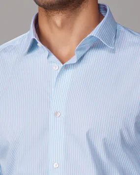 Light Blue Poplin Striped Shirt