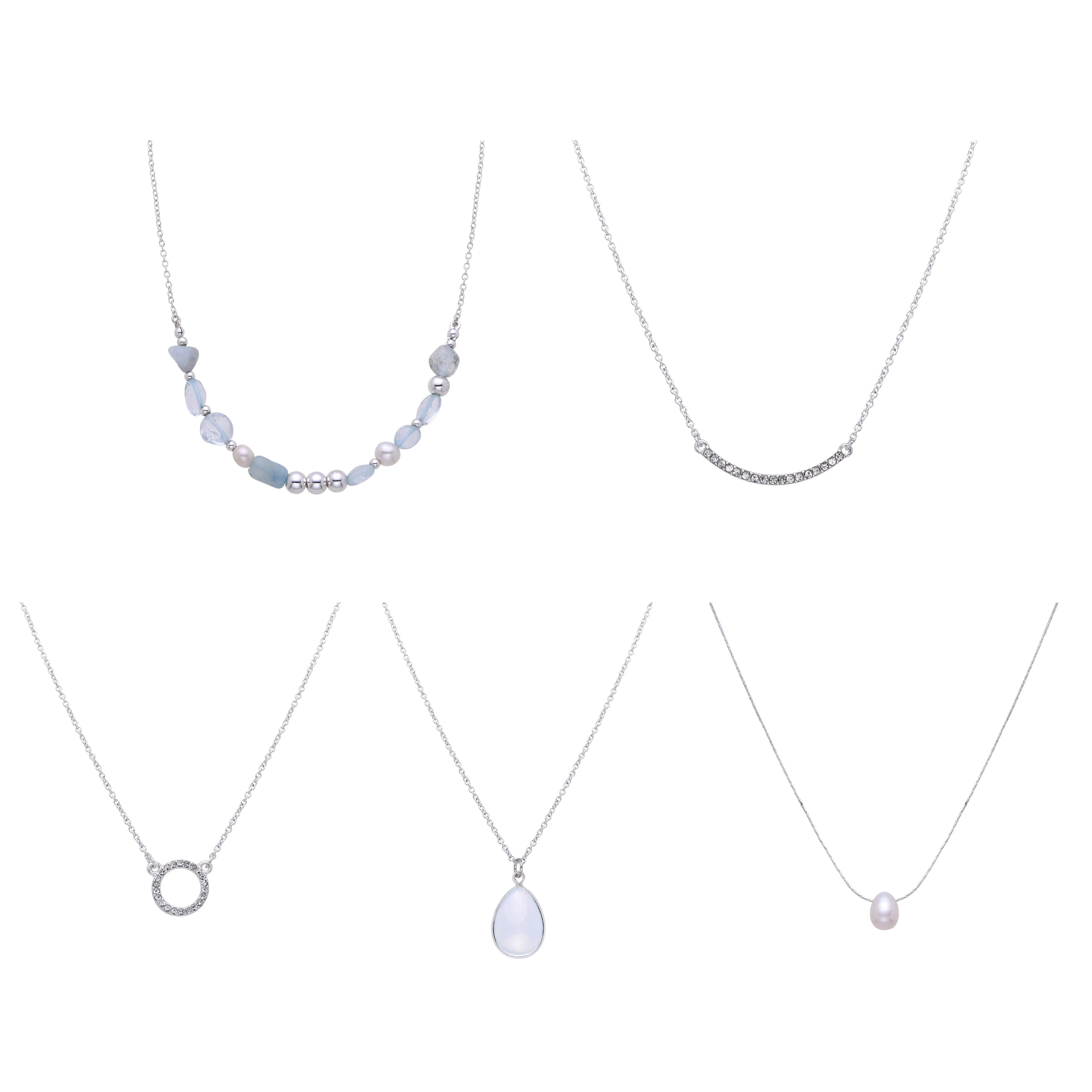 Light Blue, Silver, & Pearl Necklace Set