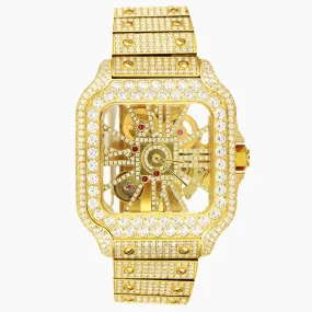 Moissanite Skeleton Dial Yellow Tone Watch