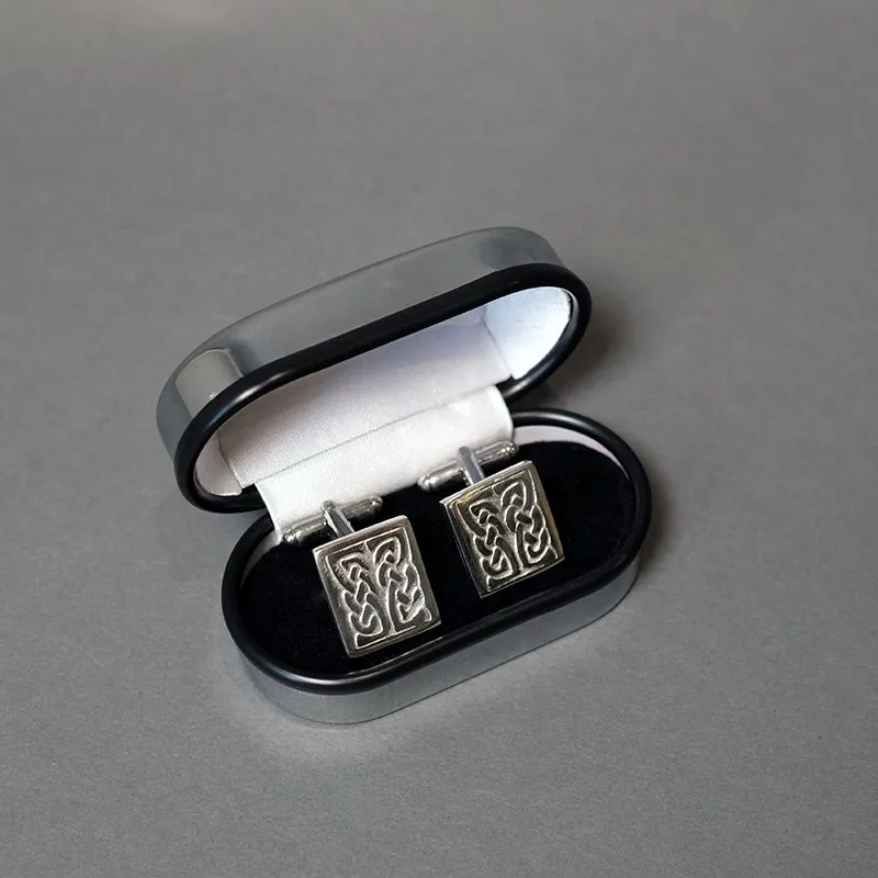 Rectangular Pewter Cufflinks with Celtic Design