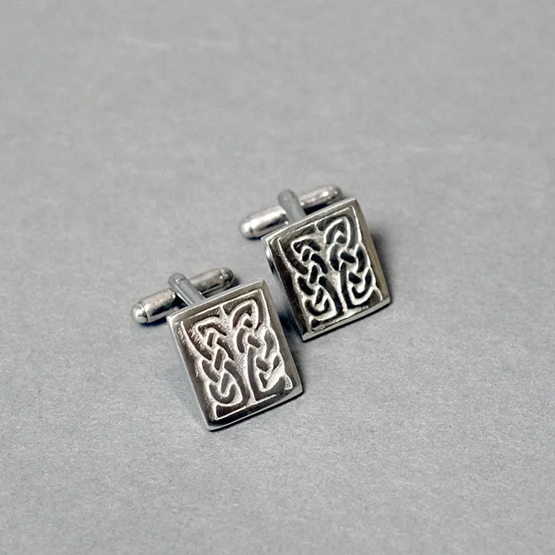 Rectangular Pewter Cufflinks with Celtic Design