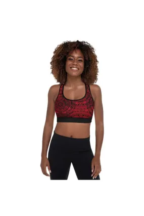 Red & Black Mandala Padded Sports Bra