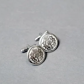 Round Pewter Cufflinks with Thistle Design