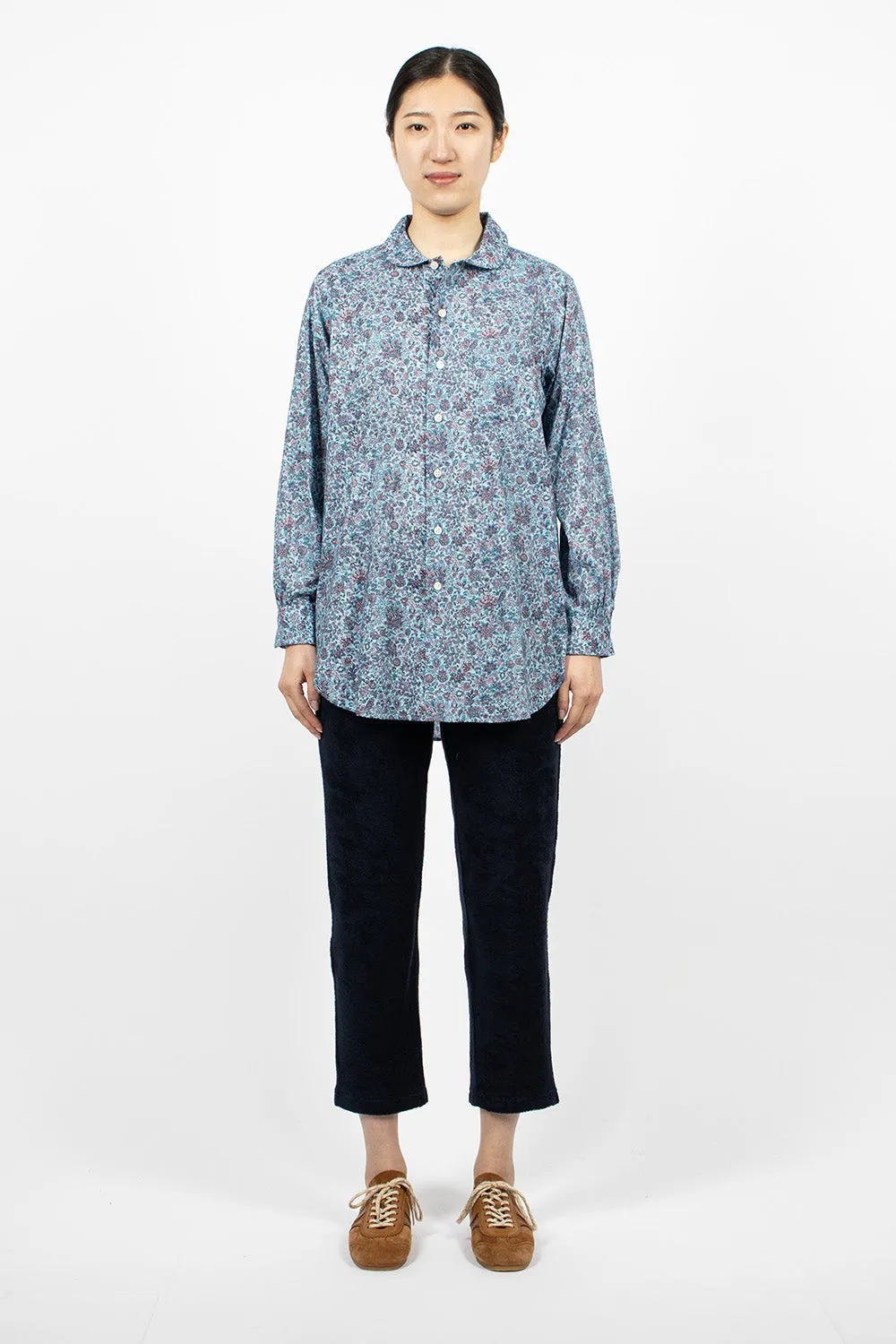 Rounded Collar Shirt Light Blue/Floral